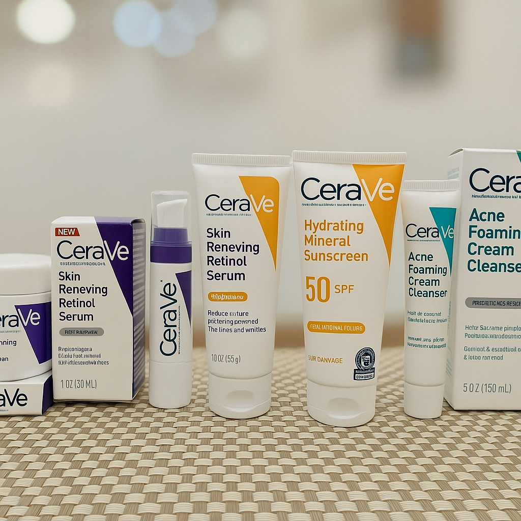Cerave 4 In 1 Skincare Kit Night Cream, Sunblock, Cleanser & Serum For Radiant Skin