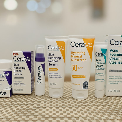 Cerave 4 In 1 Skincare Kit Night Cream, Sunblock, Cleanser & Serum For Radiant Skin
