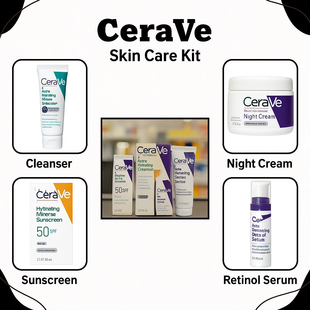 Cerave 4 In 1 Skincare Kit Night Cream, Sunblock, Cleanser & Serum For Radiant Skin
