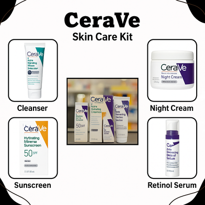 Cerave 4 In 1 Skincare Kit Night Cream, Sunblock, Cleanser & Serum For Radiant Skin