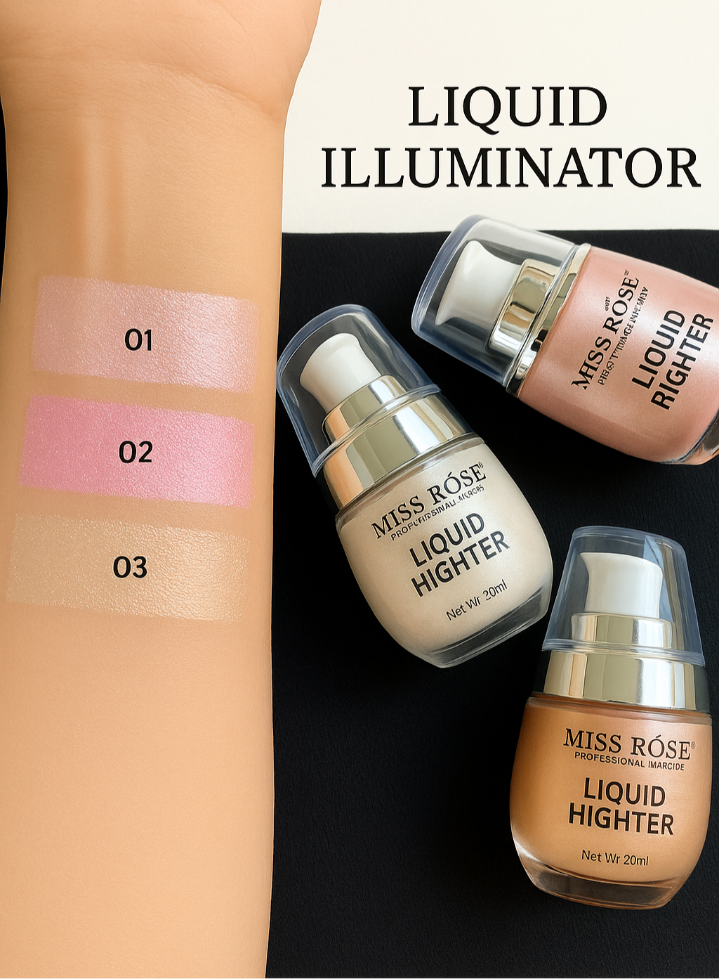 Miss Rose 3 Pcs Liquid Highlighter, 30ml