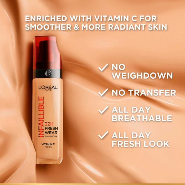 L’oréal Paris Infallible 32h Fresh Wear Foundation, Full-coverage, Longwear With Vitamin C 30ml