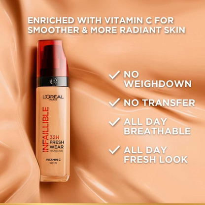 L’oréal Paris Infallible 32h Fresh Wear Foundation, Full-coverage, Longwear With Vitamin C 30ml