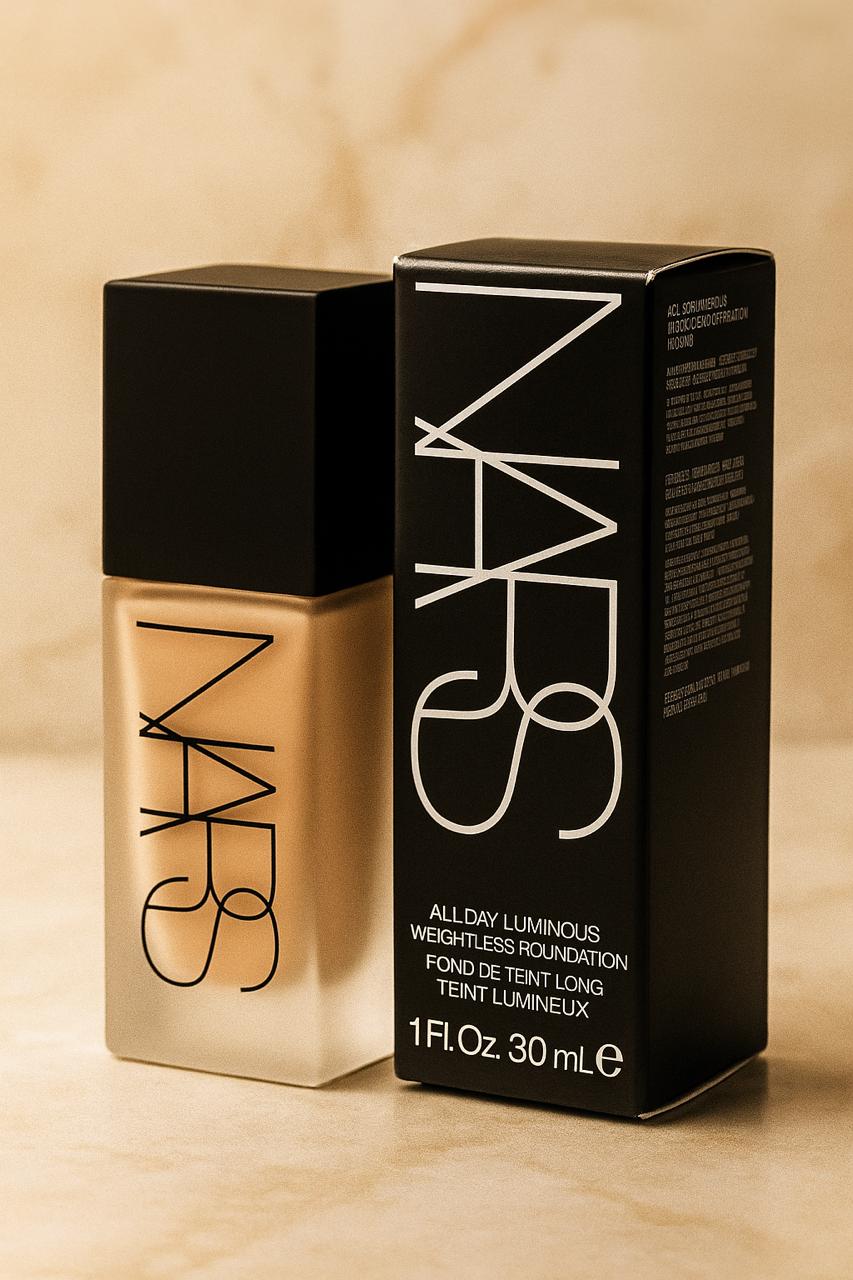 NARS Flawless Glow Makeup Bundle – Foundation, Loose Powder & Liquid Blush (4 Shades)