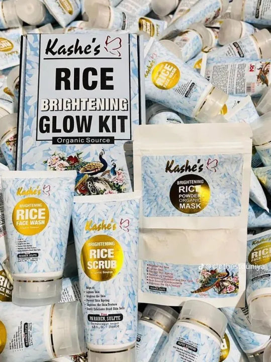 Kashe’s Rice Extract Bright & Glow Kit | Pack of 3 (Face Wash, Scrub, Mask)