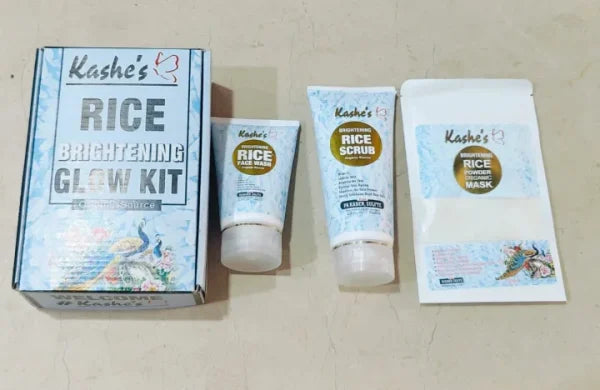 Kashe’s Rice Extract Bright & Glow Kit | Pack of 3 (Face Wash, Scrub, Mask)