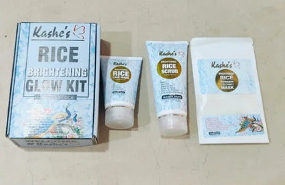 Kashe’s Rice Extract Bright & Glow Kit | Pack of 3 (Face Wash, Scrub, Mask)
