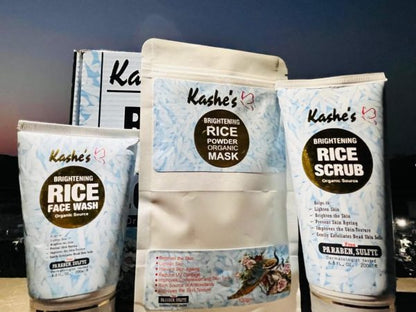 Kashe’s Rice Extract Bright & Glow Kit | Pack of 3 (Face Wash, Scrub, Mask)